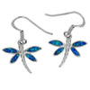 Sterling Silver Synthetic Blue Opal Dragonfly Dangle Earrings