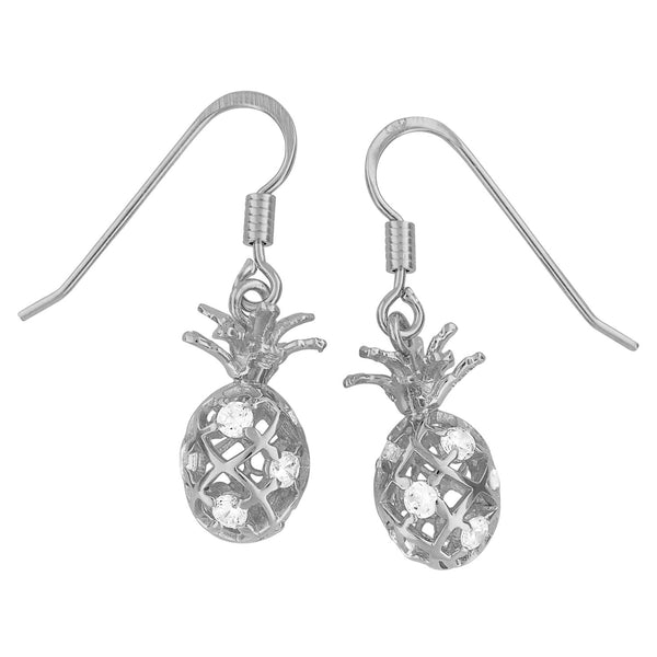 Rhodium Plated Sterling Silver Pineapple Dangle Earrings