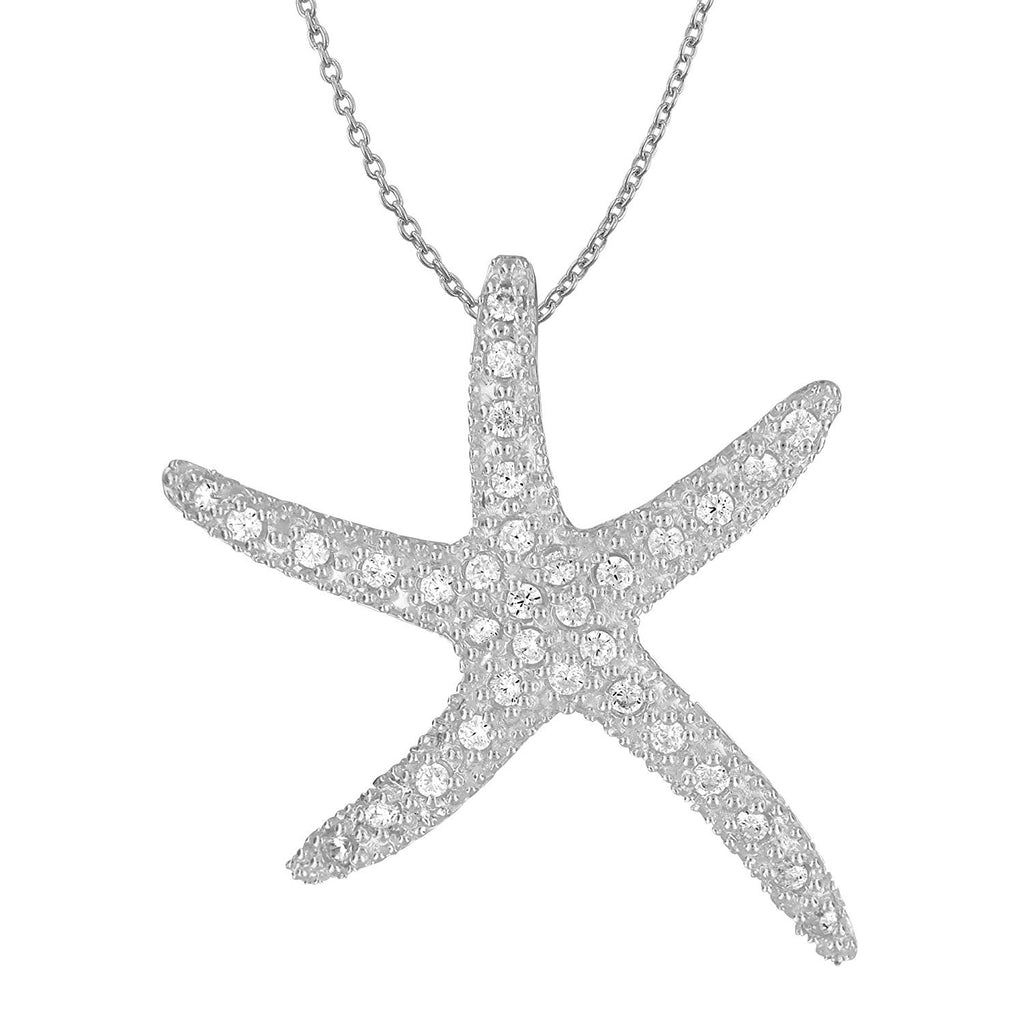 Sterling Silver Synthetic CZ Large Starfish Pendant Necklace, 18