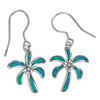 Sterling Silver Synthetic Blue Opal Palm Tree Dangle Earrings