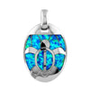 Sterling Silver Synthetic Blue Opal Turtle Oval Pendant