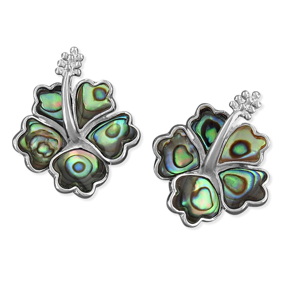 Sterling Silver Abalone Shell Hibiscus Earrings