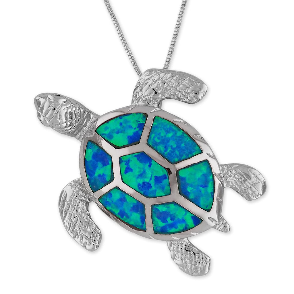 Turtle Shell Opal Sterling Silver Synthetic Opal Turtle Pendant Necklace – Hawaiian ...
