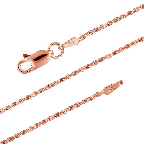 14kt Rose Gold Plated Sterling Silver 1.1mm Diamond-Cut Rope Chain Necklace Nickel-Free, 14-36 Inch