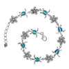 Sterling Silver Synthetic Blue Opal Turtle and Plumeria Bracelet, 7.5+0.75