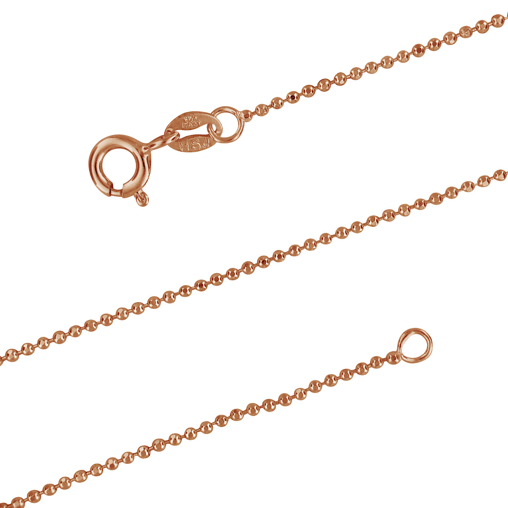 14kt Rose Gold Plated Sterling Silver 1.2mm Diamond-Cut Ball Necklace Chain  – Hawaiian Silver Jewelry