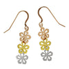 Sterling Silver with Yellow and Rose Gold Plated Three Plumeria Dangle Earrings
