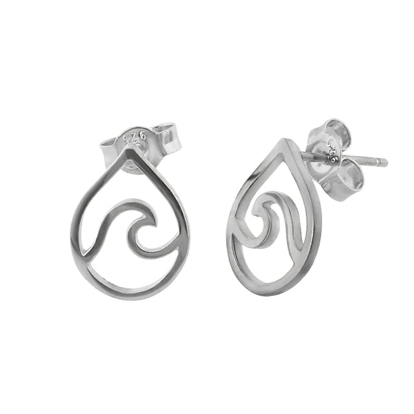 Sterling Silver Wave in Teardrop Stud Earrings