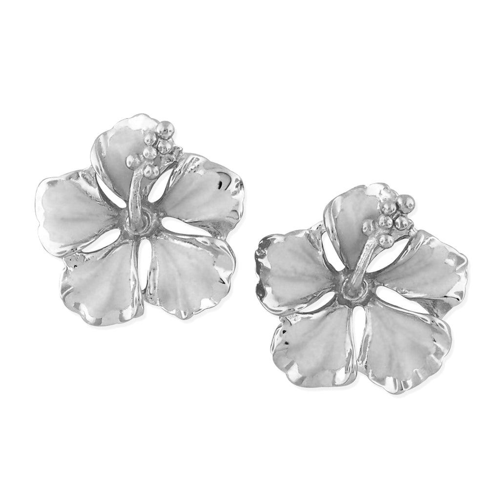 Sterling Silver 1/2 Inch Hibiscus Stud Earrings