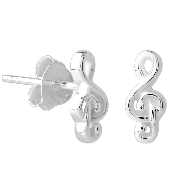 Sterling Silver XS Tiny Treble Clef Stud Earrings