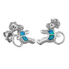 Sterling Silver Synthetic Blue Opal Monkey Stud Earrings