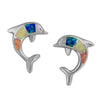 Sterling Silver Synthetic Blue Opal Dolphin Stud Earrings