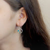 Sterling Silver Synthetic Blue Opal Circle Wave Dangle Earrings