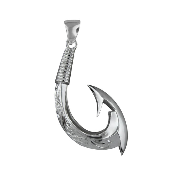 Sterling Silver Hand Engraved Hawaiian Fish Hook Pendant