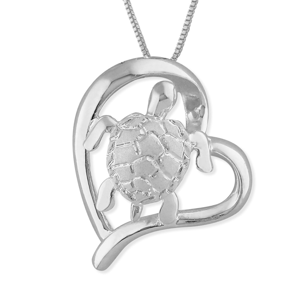 Sterling Silver Turtle in Heart Pendant Necklace, 16+2