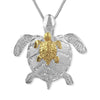 Sterling Silver Mother and Baby Turtle Pendant Necklace, 16+2