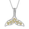 Sterling Silver Whale Tail Plumeria Pendant Necklace, 16+2