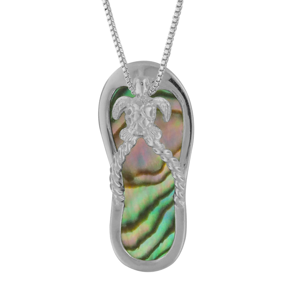Sterling Silver Abalone Shell Slipper Flip Flop Pendant Necklace, 16+2