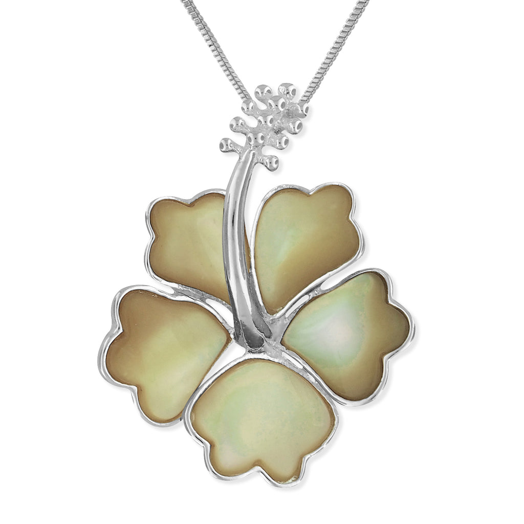 Sterling Silver Abalone Shell Hibiscus 19mm Pendant Necklace, 16+2