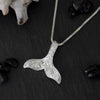 Sterling Silver Hand Engraved Whale Tail Pendant Necklace, 16+2