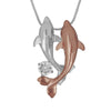 Sterling Silver Double Dolphin Pendant Necklace, 16+2
