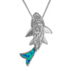 Sterling Silver Synthetic Opal Shark Pendant Necklace, 16+2