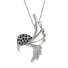 Sterling Silver Black Synthetic CZ Mother of Pearl Hummingbird Pendant Necklace, 16+2