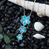Sterling Silver Synthetic Blue Opal 3 Plumeria Pendant Necklace, 16+2