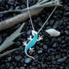 Sterling Silver Synthetic Blue Opal Gecko/Lizard Pendant Necklace, 16+2