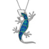 Sterling Silver Synthetic Blue Opal Gecko/Lizard Pendant Necklace, 16+2