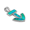Sterling Silver Synthetic Blue Opal Anchor Pendant Necklace, 16+2