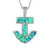 Sterling Silver Synthetic Blue Opal Anchor Pendant Necklace, 16+2