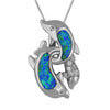 Sterling Silver Synthetic Blue Opal Dolphin Pendant Necklace, 16+2