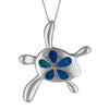 Sterling Silver Synthetic Blue Opal Turtle Plumeria Pendant Necklace, 16+2