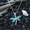 Sterling Silver Synthetic Blue Opal Dragonfly Pendant Necklace, 16+2