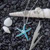 Sterling Silver Synthetic Blue Opal Starfish Pendant Necklace, 16+2