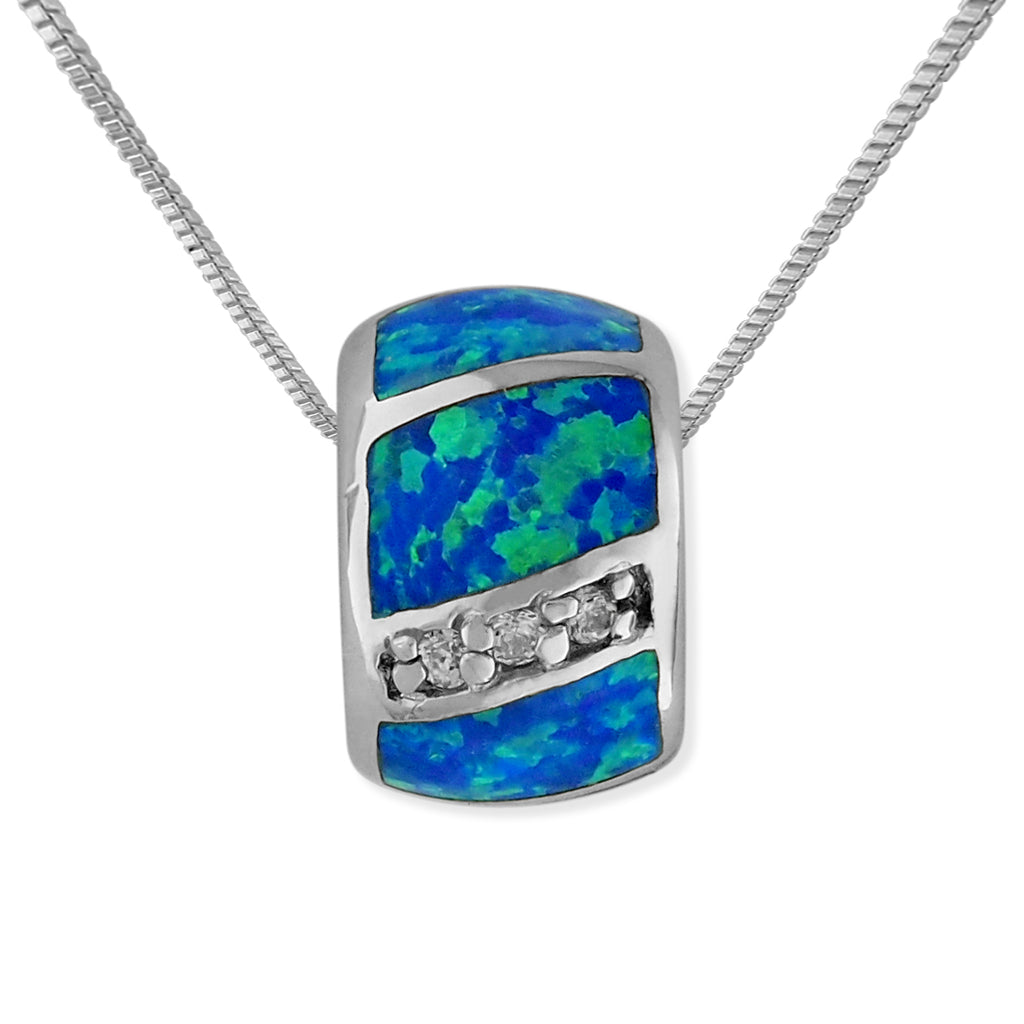 Sterling Silver Synthetic Opal Bead Barrel Pendant Necklace, 16+2