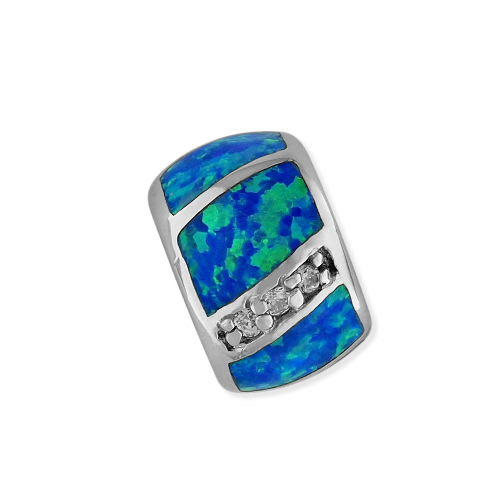 Sterling Silver Synthetic Opal Bead Barrel Charm/Pendant