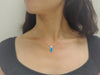 Sterling Silver Synthetic Blue Opal Plumeria Flip Flop Pendant Necklace, 16+2