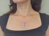 Sterling Silver Synthetic Blue Opal 23mm Turtle Pendant Necklace, 16+2