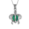 Sterling Silver Synthetic Blue Opal Engraved Turtle Pendant Necklace, 16+2