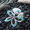 Sterling Silver Synthetic Blue Opal Open Plumeria Pendant Necklace, 16+2