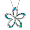 Sterling Silver Synthetic Blue Opal Open Plumeria Pendant Necklace, 16+2