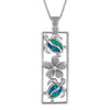Sterling Silver Synthetic Blue Opal Vertical Turtle and Plumeria Pendant Necklace, 16+2