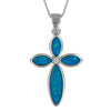 Sterling Silver Synthetic Blue Opal Cross Pendant Necklace, 16+2