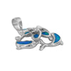 Sterling Silver Synthetic Blue Opal Dolphin Plumeria Pendant Necklace, 16+2