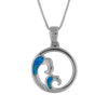Sterling Silver Synthetic Blue Opal Wave In Circle Pendant Necklace, 16+2