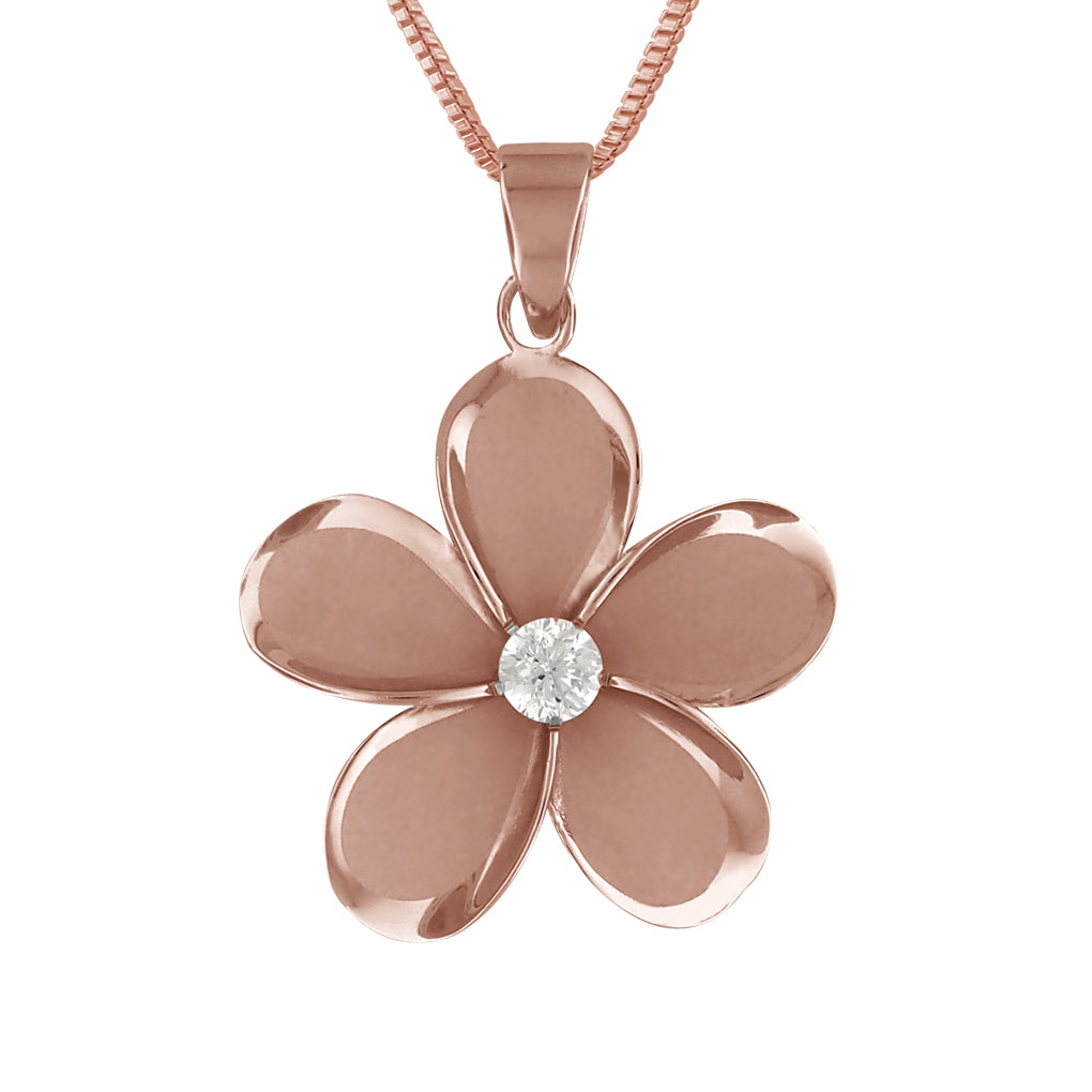 Sterling Silver 23mm Plumeria Pendant Necklace, 16+2