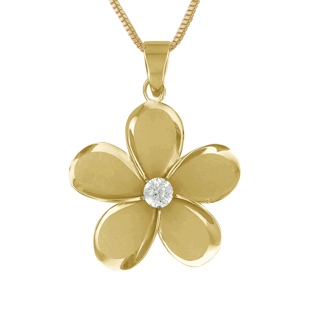 Sterling Silver 23mm Plumeria Pendant Necklace, 16+2