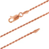 14kt Rose Gold Plated Sterling Silver 1.3mm Diamond-Cut Rope Chain Necklace Nickel-Free, 14-36Inch